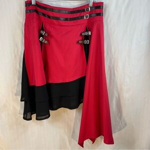 Dressfo Gothic Skirt Punk Rock Red & Black Layered Asymmetrical Hem 12